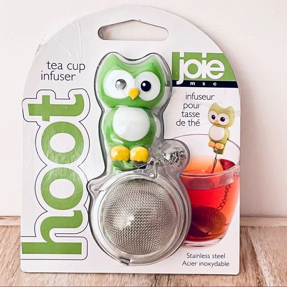 NWT JOIE Hoot stainless steel green white Owl Tea cup Infuser